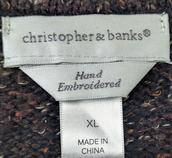 Christopher & Banks XL Hand Embroidered Brown Cardigan Sweater With Pumpkins - Picture 6 of 10